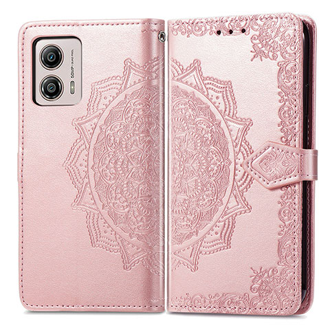 Coque Portefeuille Motif Fantaisie Livre Cuir Etui Clapet pour Motorola Moto G53 5G Or Rose