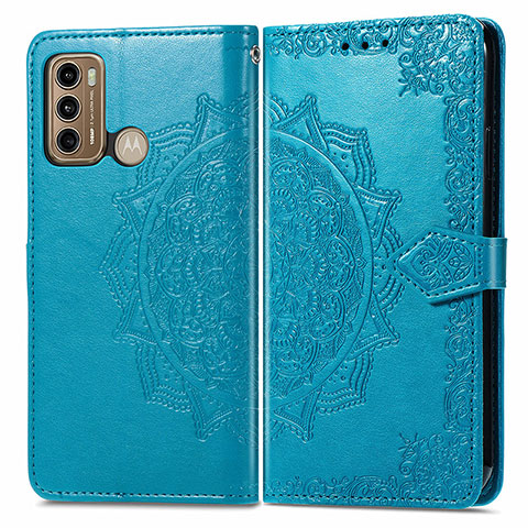 Coque Portefeuille Motif Fantaisie Livre Cuir Etui Clapet pour Motorola Moto G60 Bleu