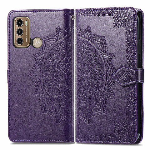 Coque Portefeuille Motif Fantaisie Livre Cuir Etui Clapet pour Motorola Moto G60 Violet