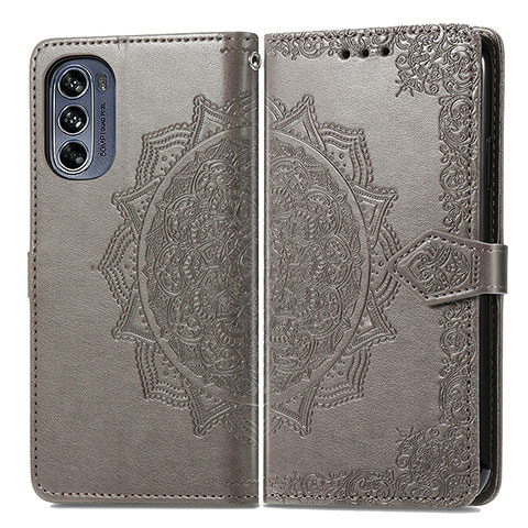 Coque Portefeuille Motif Fantaisie Livre Cuir Etui Clapet pour Motorola Moto G62 5G Gris