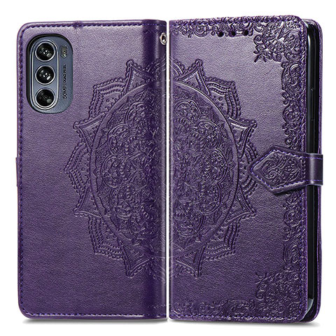 Coque Portefeuille Motif Fantaisie Livre Cuir Etui Clapet pour Motorola Moto G62 5G Violet