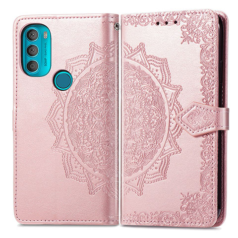 Coque Portefeuille Motif Fantaisie Livre Cuir Etui Clapet pour Motorola Moto G71 5G Or Rose