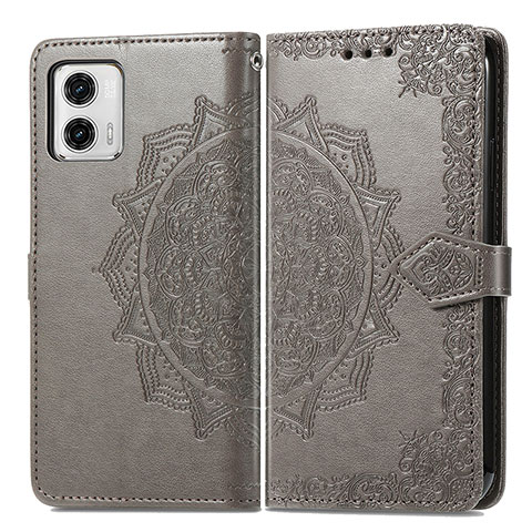 Coque Portefeuille Motif Fantaisie Livre Cuir Etui Clapet pour Motorola Moto G73 5G Gris