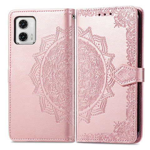 Coque Portefeuille Motif Fantaisie Livre Cuir Etui Clapet pour Motorola Moto G73 5G Or Rose