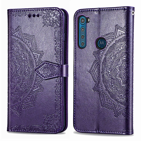 Coque Portefeuille Motif Fantaisie Livre Cuir Etui Clapet pour Motorola Moto One Fusion Plus Violet