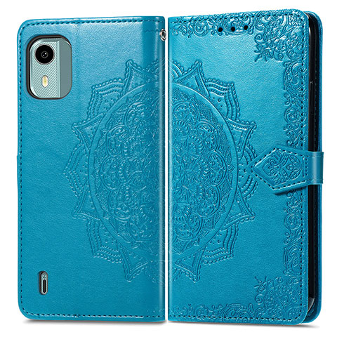 Coque Portefeuille Motif Fantaisie Livre Cuir Etui Clapet pour Nokia C12 Bleu