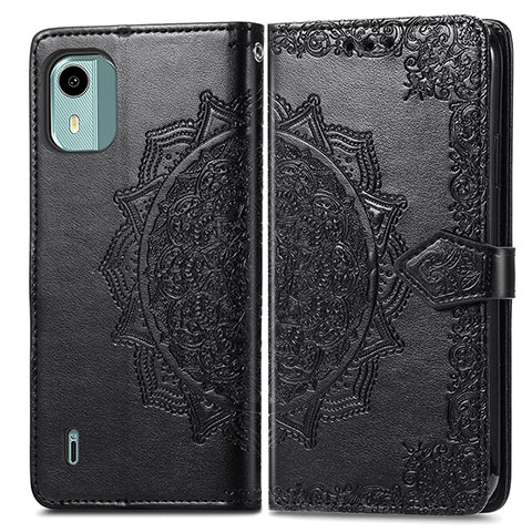 Coque Portefeuille Motif Fantaisie Livre Cuir Etui Clapet pour Nokia C12 Pro Noir