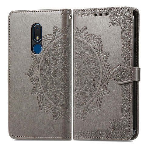 Coque Portefeuille Motif Fantaisie Livre Cuir Etui Clapet pour Nokia C3 Gris