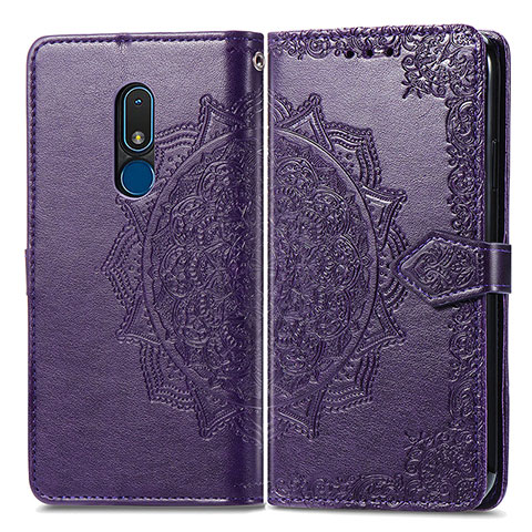 Coque Portefeuille Motif Fantaisie Livre Cuir Etui Clapet pour Nokia C3 Violet