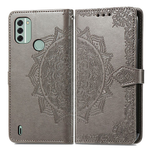 Coque Portefeuille Motif Fantaisie Livre Cuir Etui Clapet pour Nokia C31 Gris