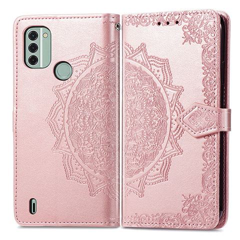 Coque Portefeuille Motif Fantaisie Livre Cuir Etui Clapet pour Nokia C31 Or Rose