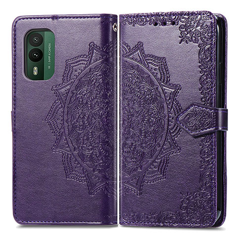 Coque Portefeuille Motif Fantaisie Livre Cuir Etui Clapet pour Nokia XR21 Violet