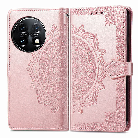 Coque Portefeuille Motif Fantaisie Livre Cuir Etui Clapet pour OnePlus 11 5G Or Rose