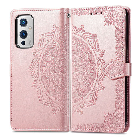 Coque Portefeuille Motif Fantaisie Livre Cuir Etui Clapet pour OnePlus 9 5G Or Rose