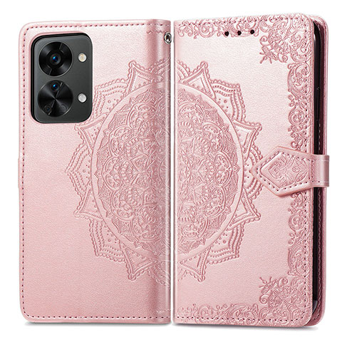 Coque Portefeuille Motif Fantaisie Livre Cuir Etui Clapet pour OnePlus Nord 2T 5G Or Rose