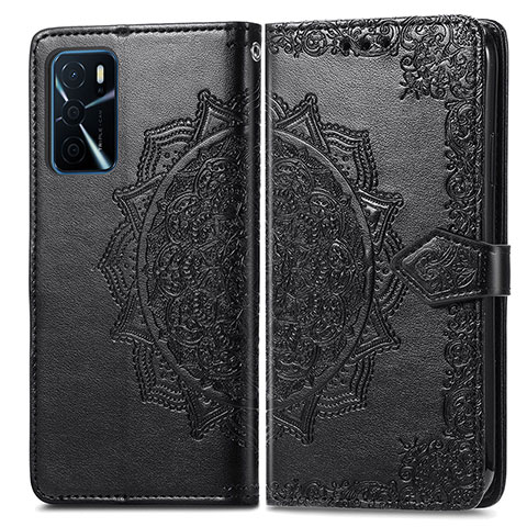 Coque Portefeuille Motif Fantaisie Livre Cuir Etui Clapet pour Oppo A16 Noir