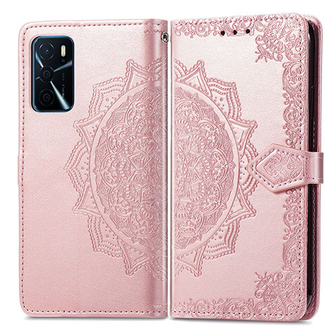 Coque Portefeuille Motif Fantaisie Livre Cuir Etui Clapet pour Oppo A16 Or Rose