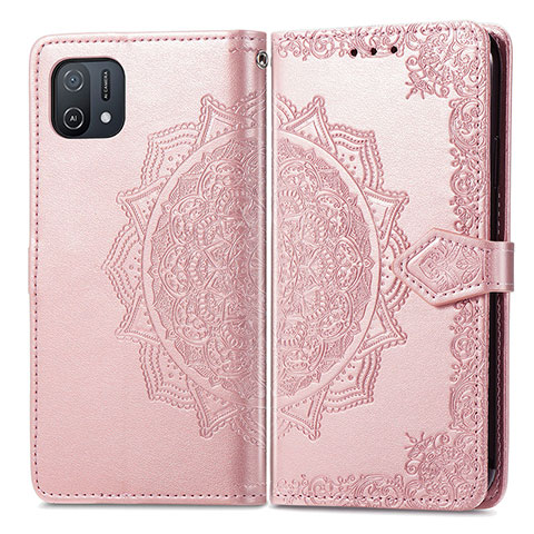 Coque Portefeuille Motif Fantaisie Livre Cuir Etui Clapet pour Oppo A16e Or Rose