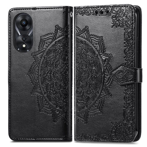 Coque Portefeuille Motif Fantaisie Livre Cuir Etui Clapet pour Oppo A18 Noir