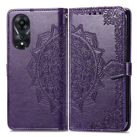 Coque Portefeuille Motif Fantaisie Livre Cuir Etui Clapet pour Oppo A18 Violet