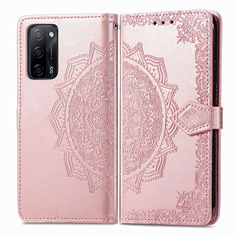 Coque Portefeuille Motif Fantaisie Livre Cuir Etui Clapet pour Oppo A53s 5G Or Rose