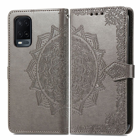 Coque Portefeuille Motif Fantaisie Livre Cuir Etui Clapet pour Oppo A54 4G Gris