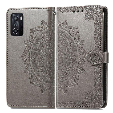 Coque Portefeuille Motif Fantaisie Livre Cuir Etui Clapet pour Oppo A55S 5G Gris