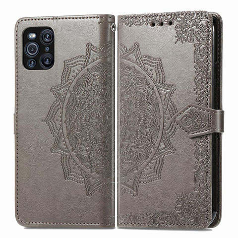 Coque Portefeuille Motif Fantaisie Livre Cuir Etui Clapet pour Oppo Find X3 5G Gris