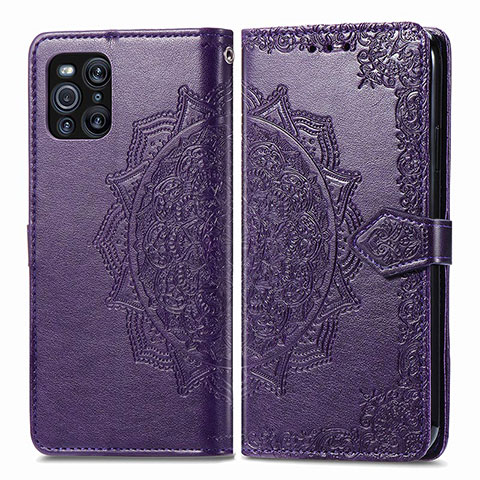 Coque Portefeuille Motif Fantaisie Livre Cuir Etui Clapet pour Oppo Find X3 5G Violet