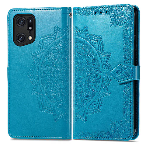 Coque Portefeuille Motif Fantaisie Livre Cuir Etui Clapet pour Oppo Find X5 5G Bleu