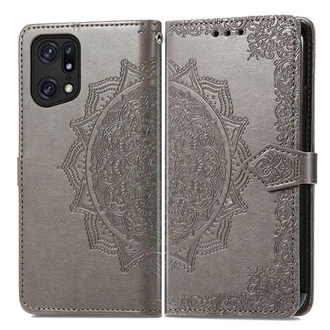 Coque Portefeuille Motif Fantaisie Livre Cuir Etui Clapet pour Oppo Find X5 5G Gris