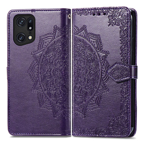 Coque Portefeuille Motif Fantaisie Livre Cuir Etui Clapet pour Oppo Find X5 Pro 5G Violet