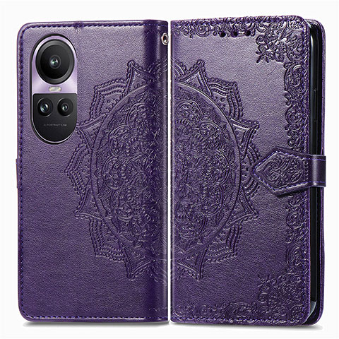 Coque Portefeuille Motif Fantaisie Livre Cuir Etui Clapet pour Oppo Reno10 5G Violet