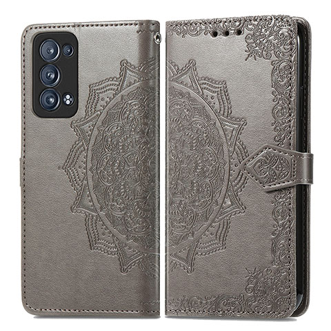 Coque Portefeuille Motif Fantaisie Livre Cuir Etui Clapet pour Oppo Reno6 Pro+ Plus 5G Gris