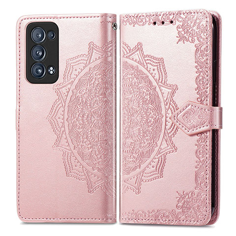 Coque Portefeuille Motif Fantaisie Livre Cuir Etui Clapet pour Oppo Reno6 Pro+ Plus 5G Or Rose