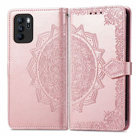 Coque Portefeuille Motif Fantaisie Livre Cuir Etui Clapet pour Oppo Reno6 Z 5G Or Rose