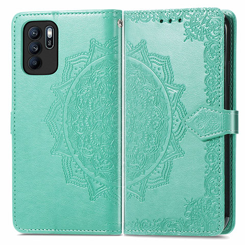 Coque Portefeuille Motif Fantaisie Livre Cuir Etui Clapet pour Oppo Reno6 Z 5G Vert