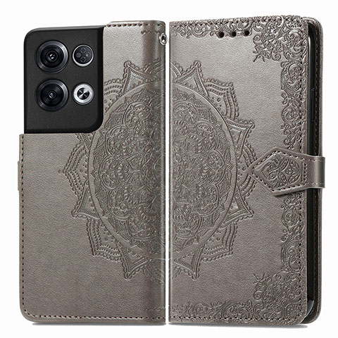 Coque Portefeuille Motif Fantaisie Livre Cuir Etui Clapet pour Oppo Reno9 Pro+ Plus 5G Gris