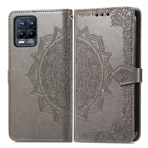 Coque Portefeuille Motif Fantaisie Livre Cuir Etui Clapet pour Realme 8 4G Gris