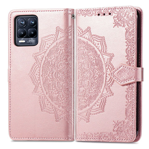 Coque Portefeuille Motif Fantaisie Livre Cuir Etui Clapet pour Realme 8 Pro Or Rose