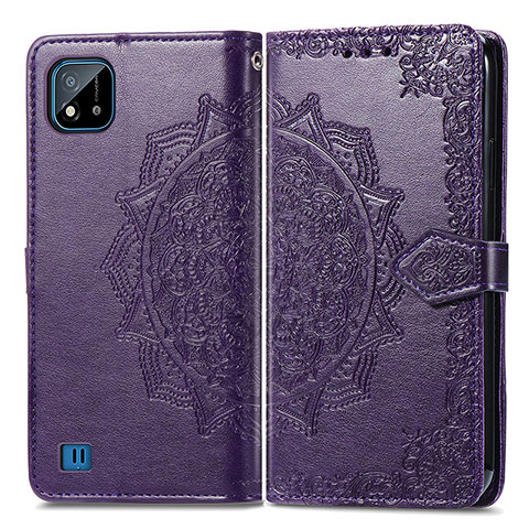 Coque Portefeuille Motif Fantaisie Livre Cuir Etui Clapet pour Realme C11 (2021) Violet