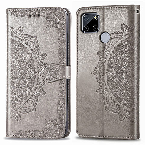 Coque Portefeuille Motif Fantaisie Livre Cuir Etui Clapet pour Realme C12 Gris