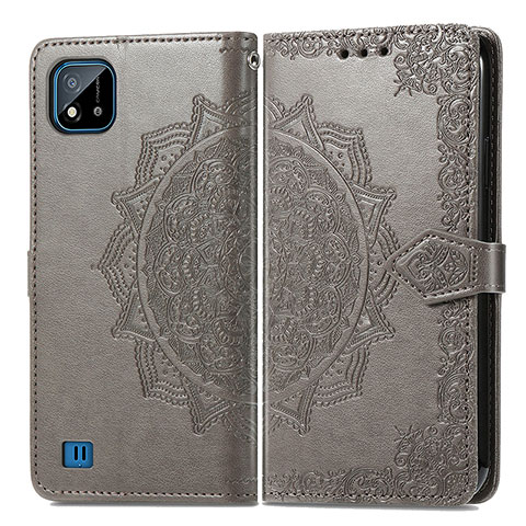 Coque Portefeuille Motif Fantaisie Livre Cuir Etui Clapet pour Realme C20 Gris