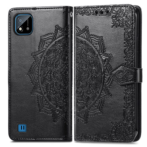 Coque Portefeuille Motif Fantaisie Livre Cuir Etui Clapet pour Realme C20A Noir