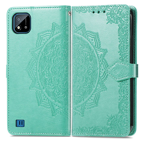 Coque Portefeuille Motif Fantaisie Livre Cuir Etui Clapet pour Realme C20A Vert