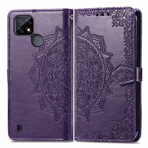 Coque Portefeuille Motif Fantaisie Livre Cuir Etui Clapet pour Realme C21 Violet