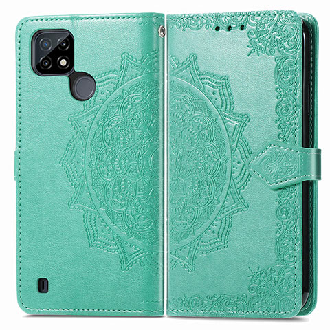 Coque Portefeuille Motif Fantaisie Livre Cuir Etui Clapet pour Realme C25Y India Vert