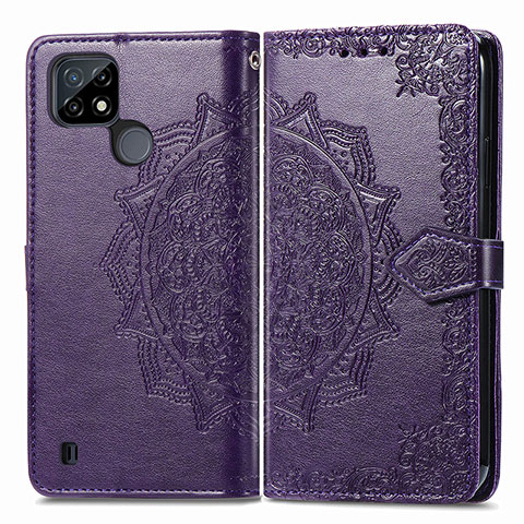 Coque Portefeuille Motif Fantaisie Livre Cuir Etui Clapet pour Realme C25Y India Violet