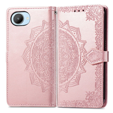 Coque Portefeuille Motif Fantaisie Livre Cuir Etui Clapet pour Realme C30 Or Rose