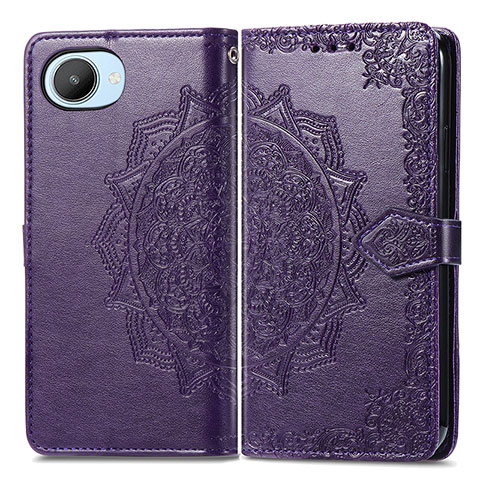 Coque Portefeuille Motif Fantaisie Livre Cuir Etui Clapet pour Realme C30 Violet